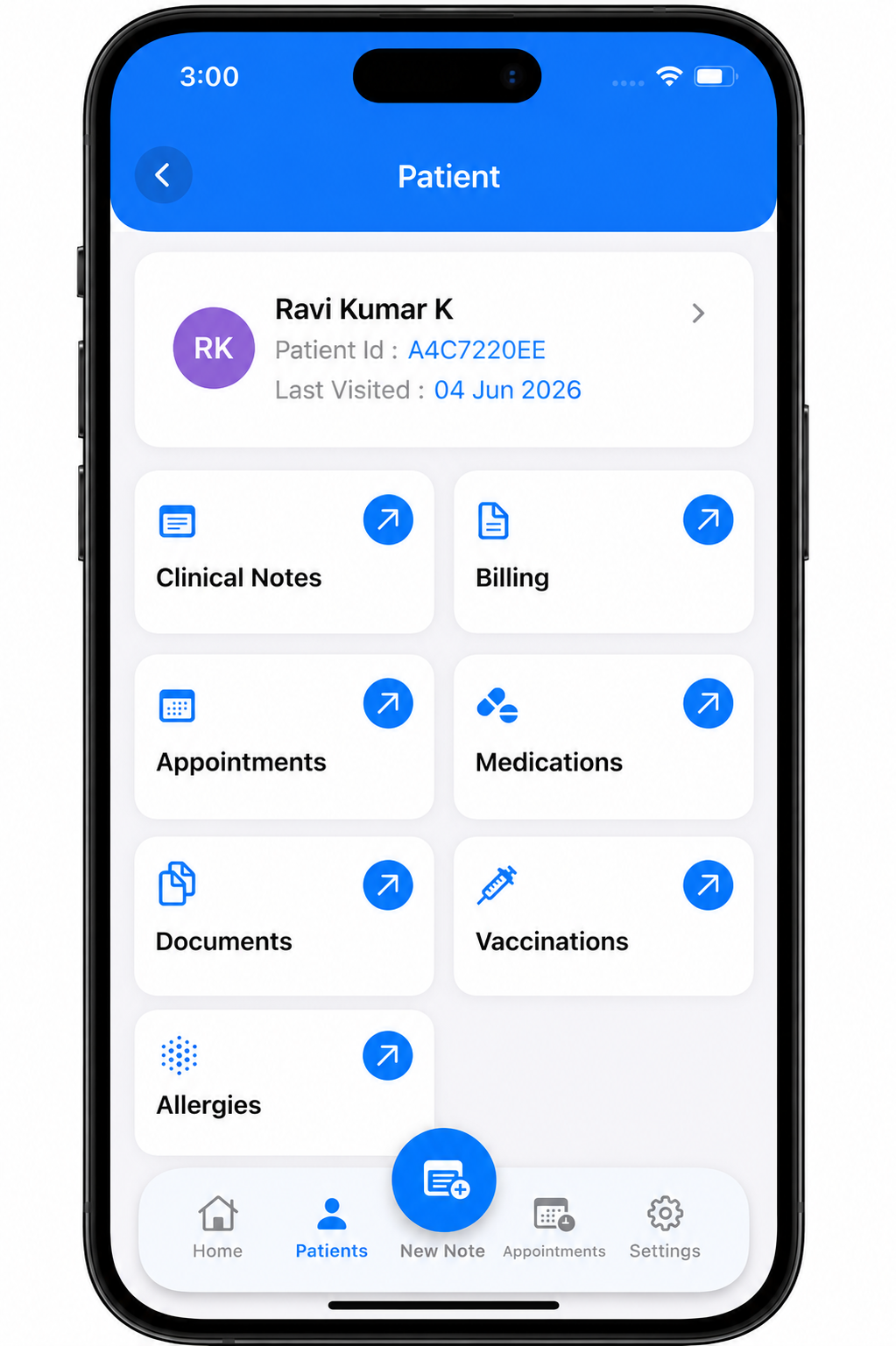 Patient dashboard in Dr. Notes