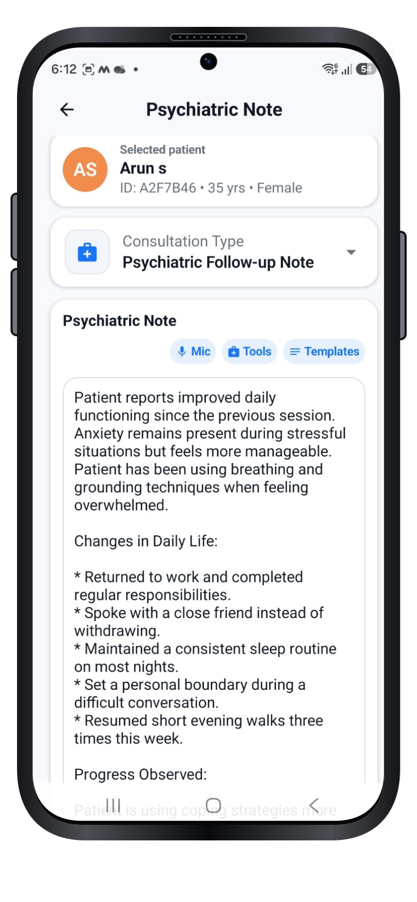 Dr. Notes follow-up clinical note documenting improvements in the patient’s daily functioning