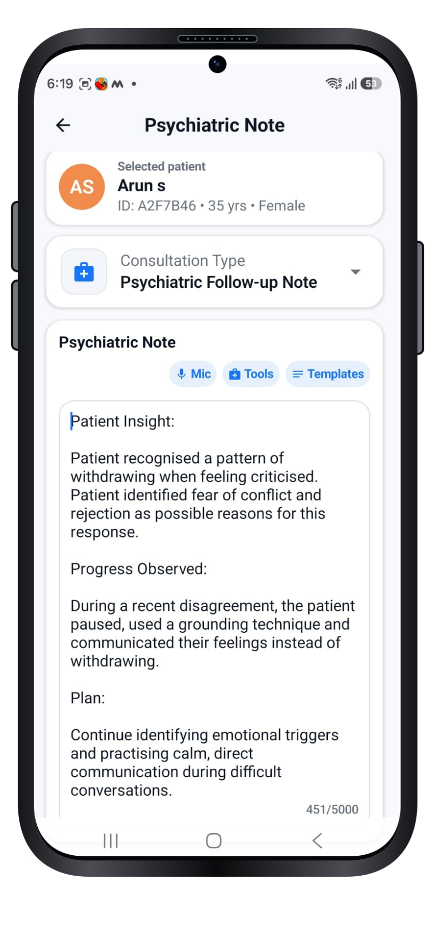 Dr. Notes clinical note documenting therapeutic skills beginning to appear outside the session