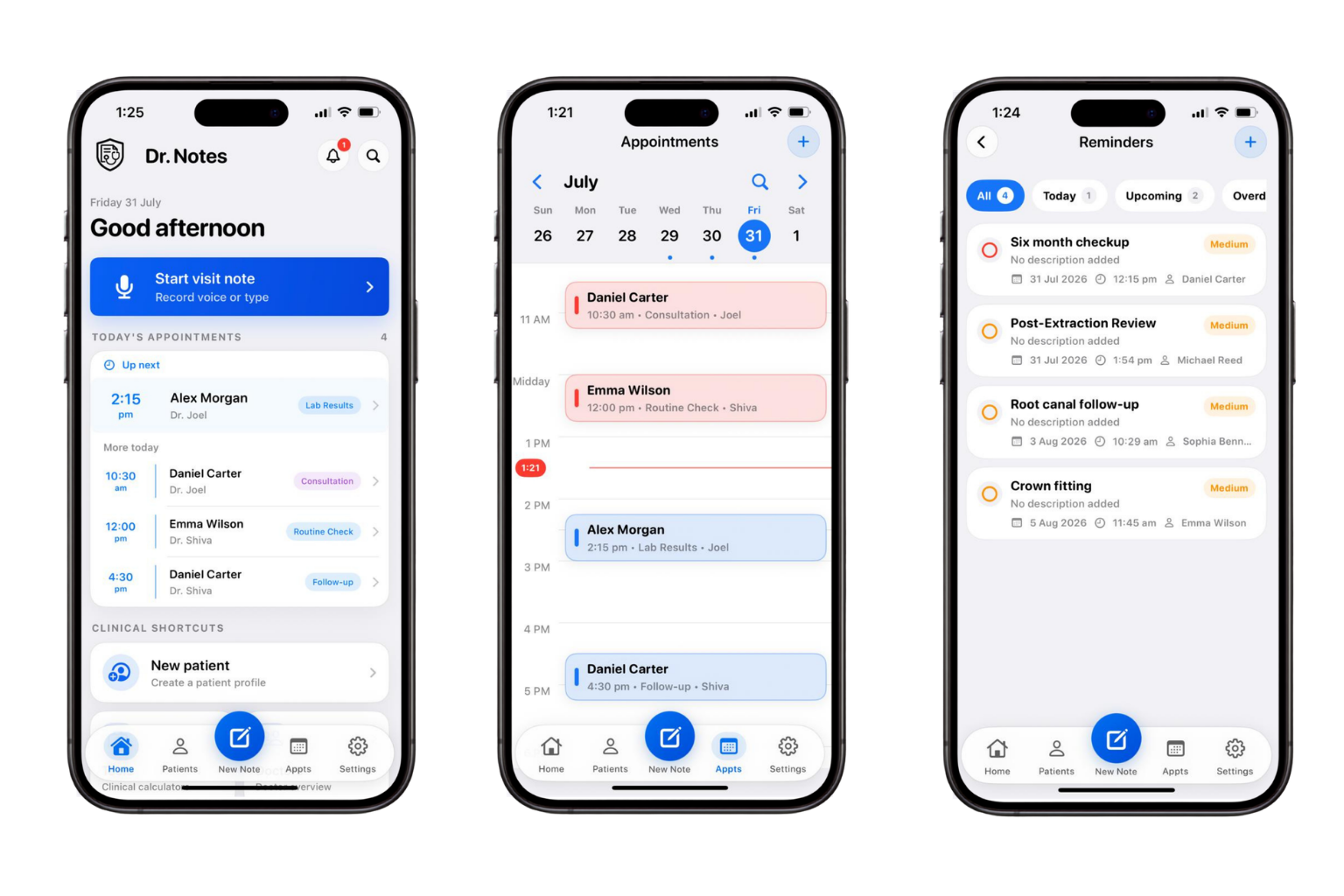 Dental appointments and reminders in Dr. Notes