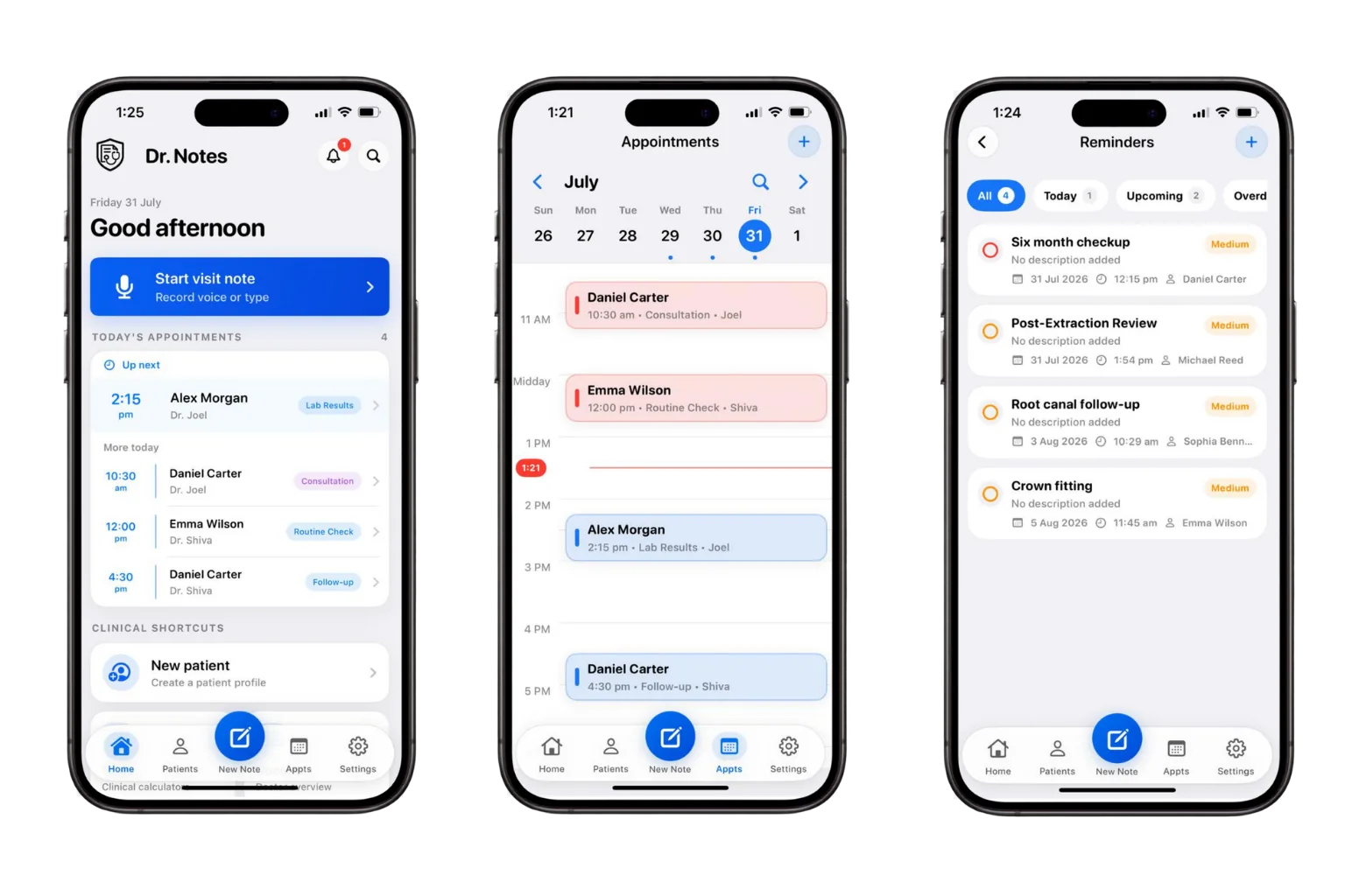 Dental appointments and reminders in Dr. Notes