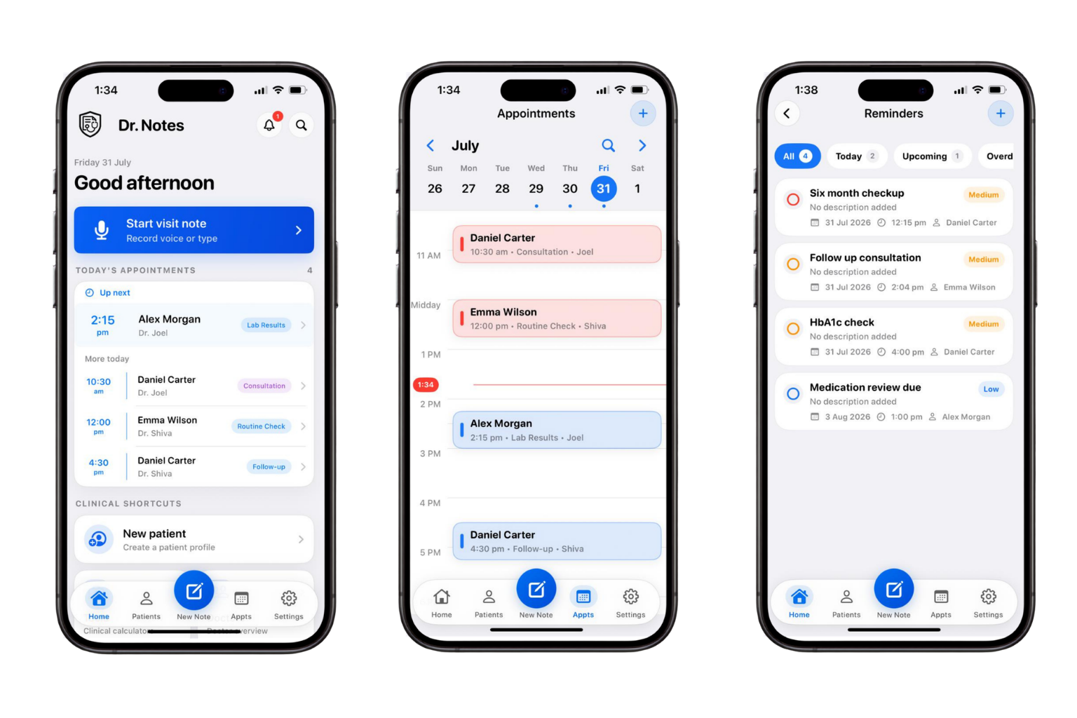 General practice appointments and reminders in Dr. Notes