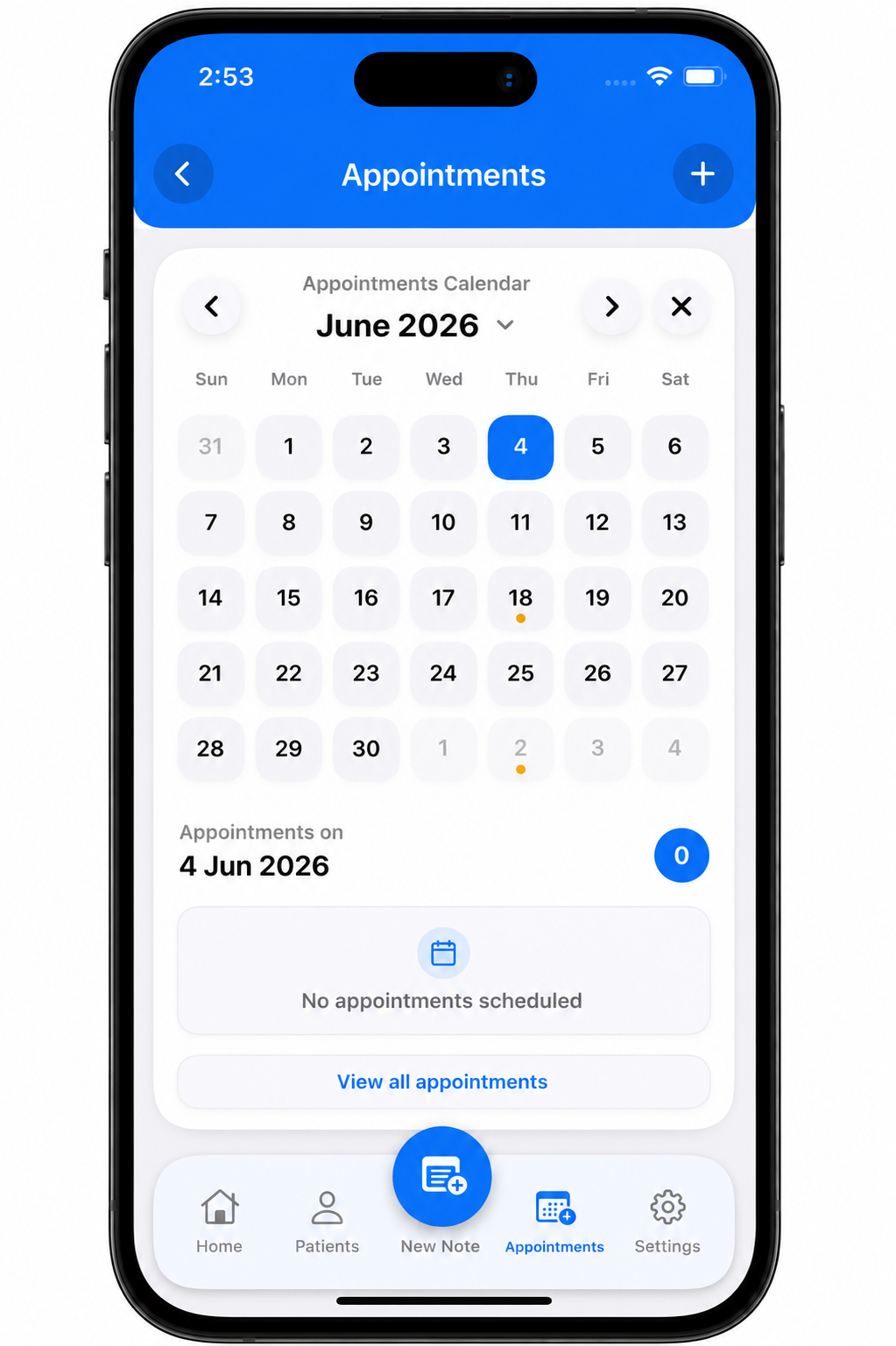 Follow-up appointment calendar in Dr. Notes