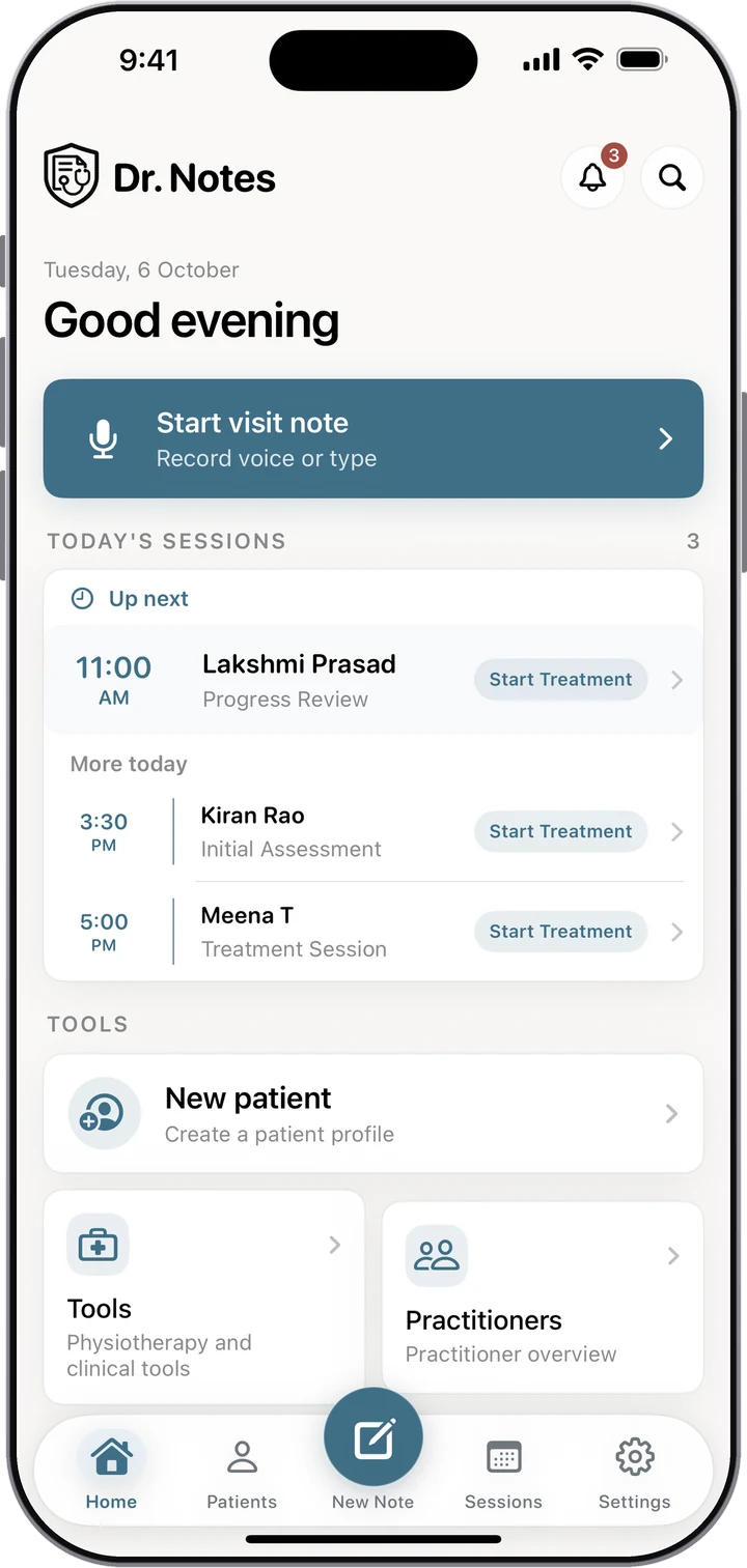 Patient dashboard in Dr. Notes