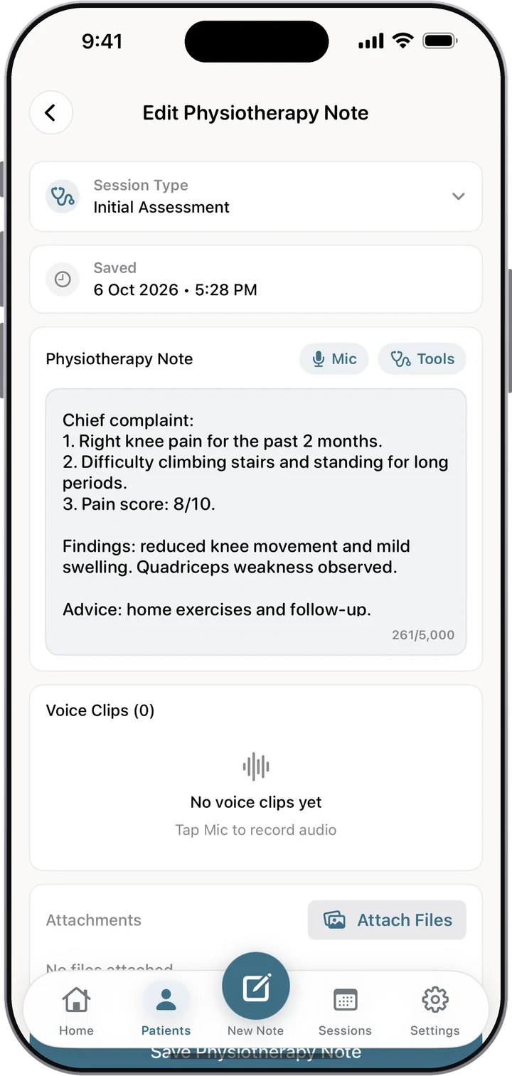First Visit Note Detail in Dr. Notes
