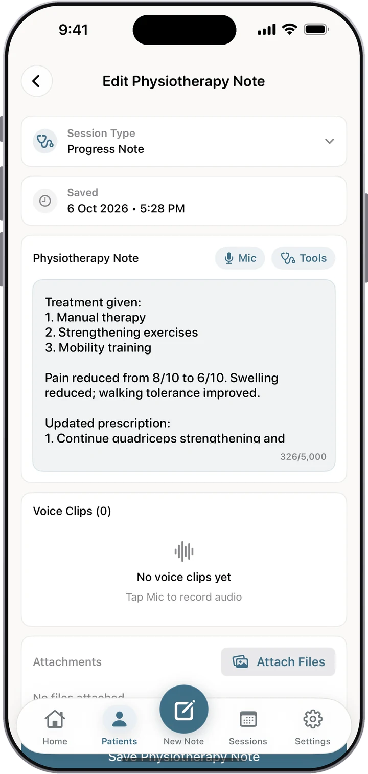 Follow-up note with pain score and updated exercises in Dr. Notes