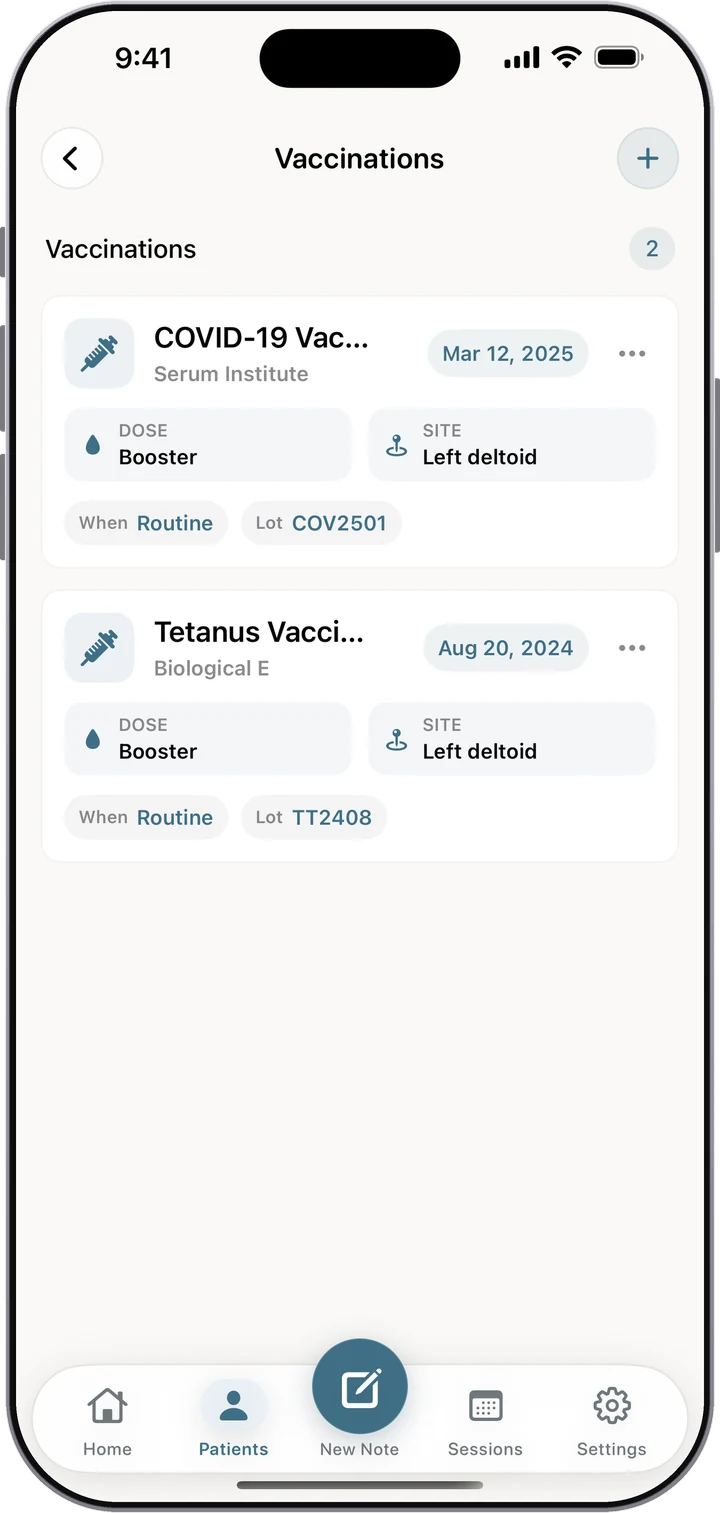 Vaccination Details in Dr. Notes