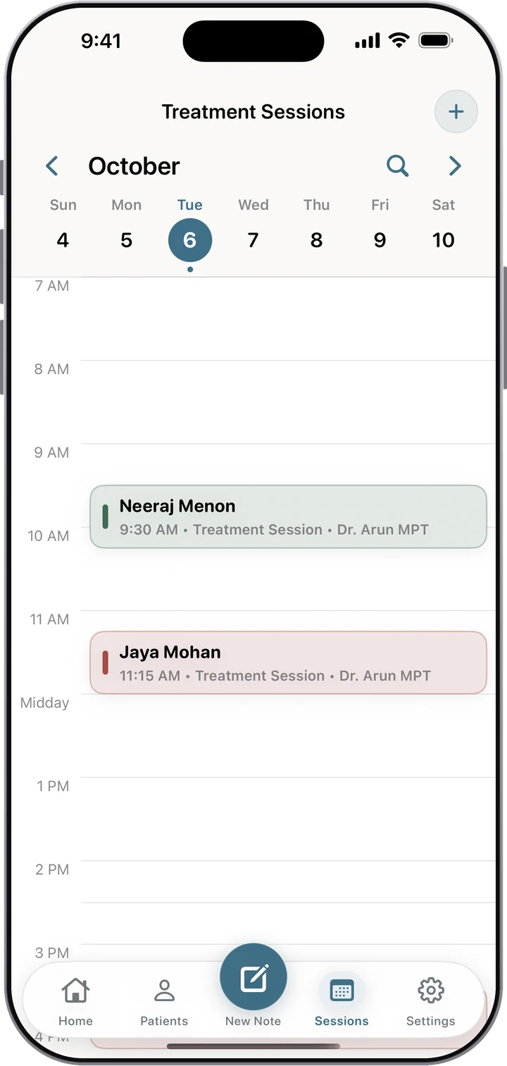Appointments screen in Dr. Notes