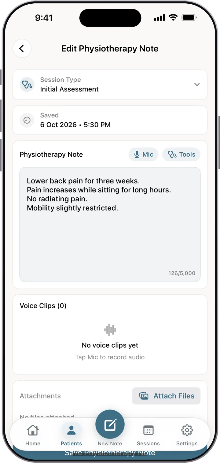 Clinical assessment note in Dr. Notes