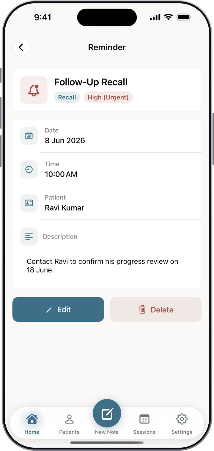 Follow-up recall reminder for Ravi Kumar in Dr. Notes