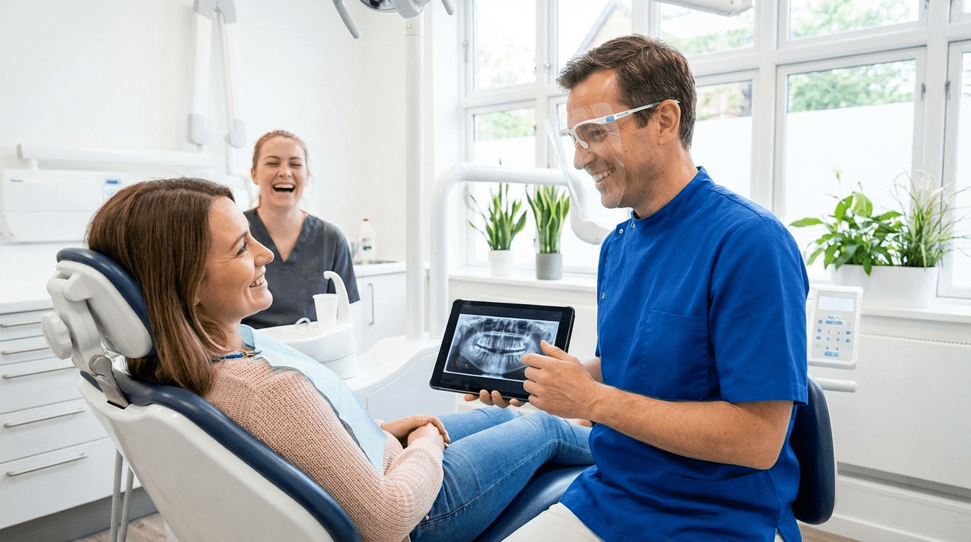 Dentist examining a patient in a dental clinic
