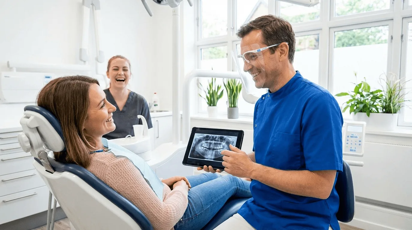 Dentist examining a patient in a dental clinic