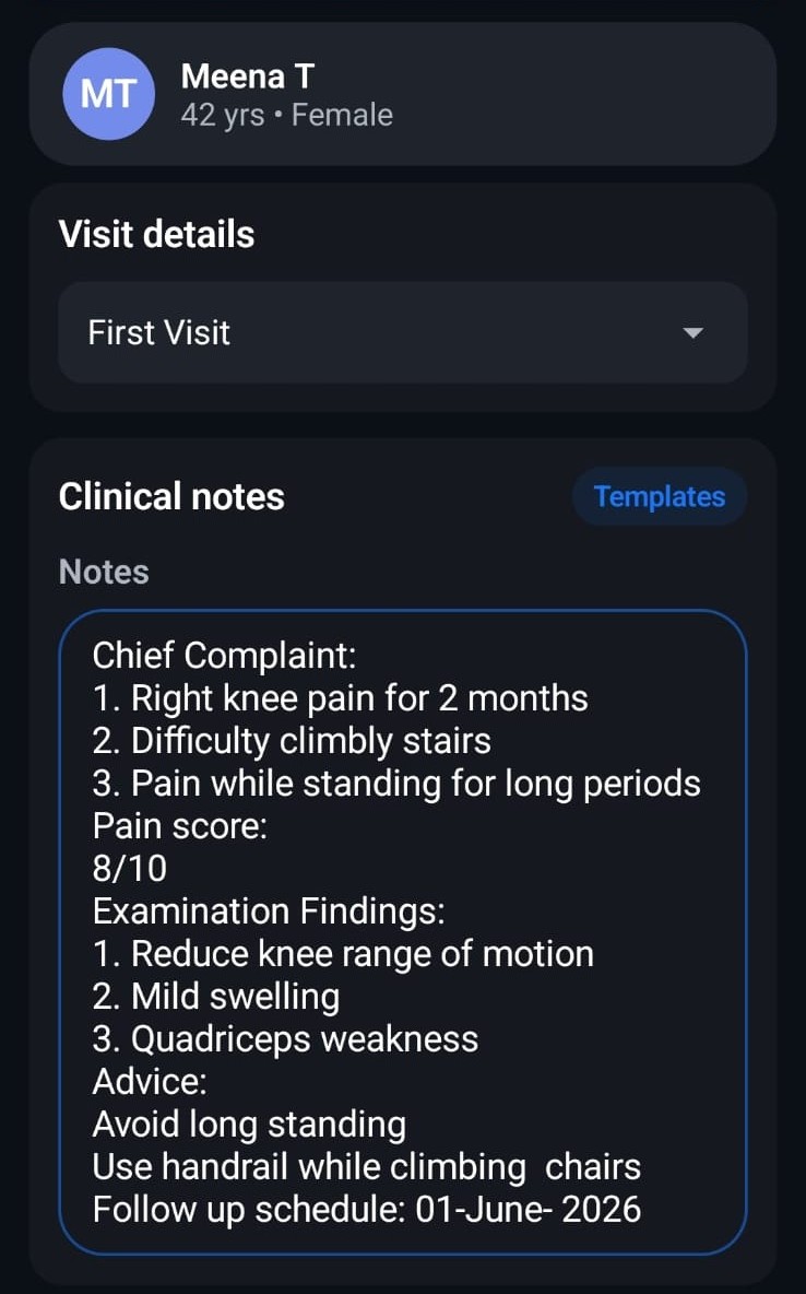 First Visit Note Detail in Dr. Notes