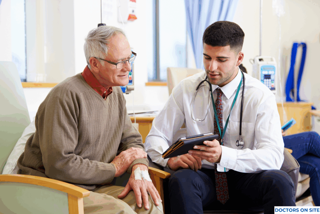 General physician reviewing a patient's health information