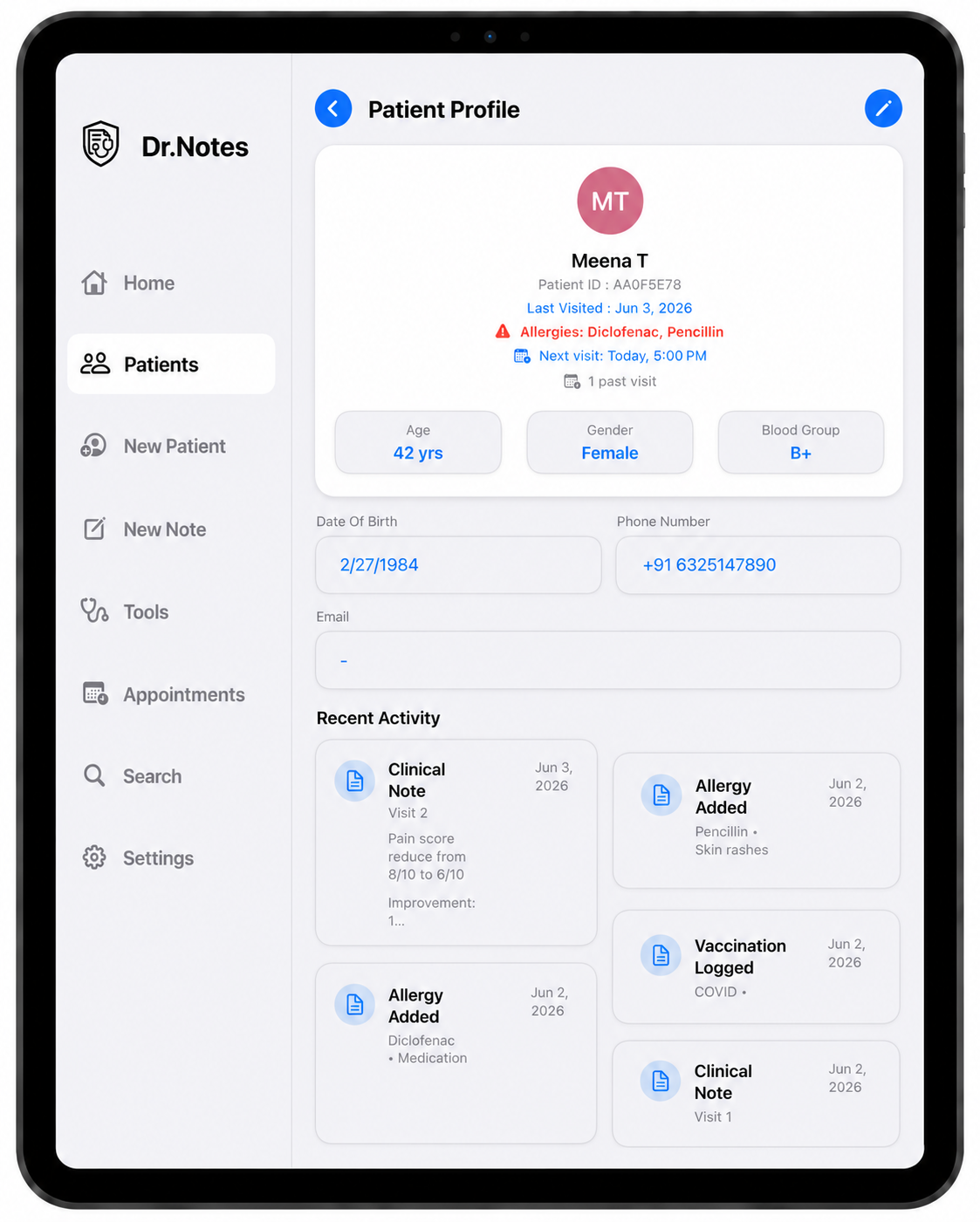 Patient Profile in Dr. Notes