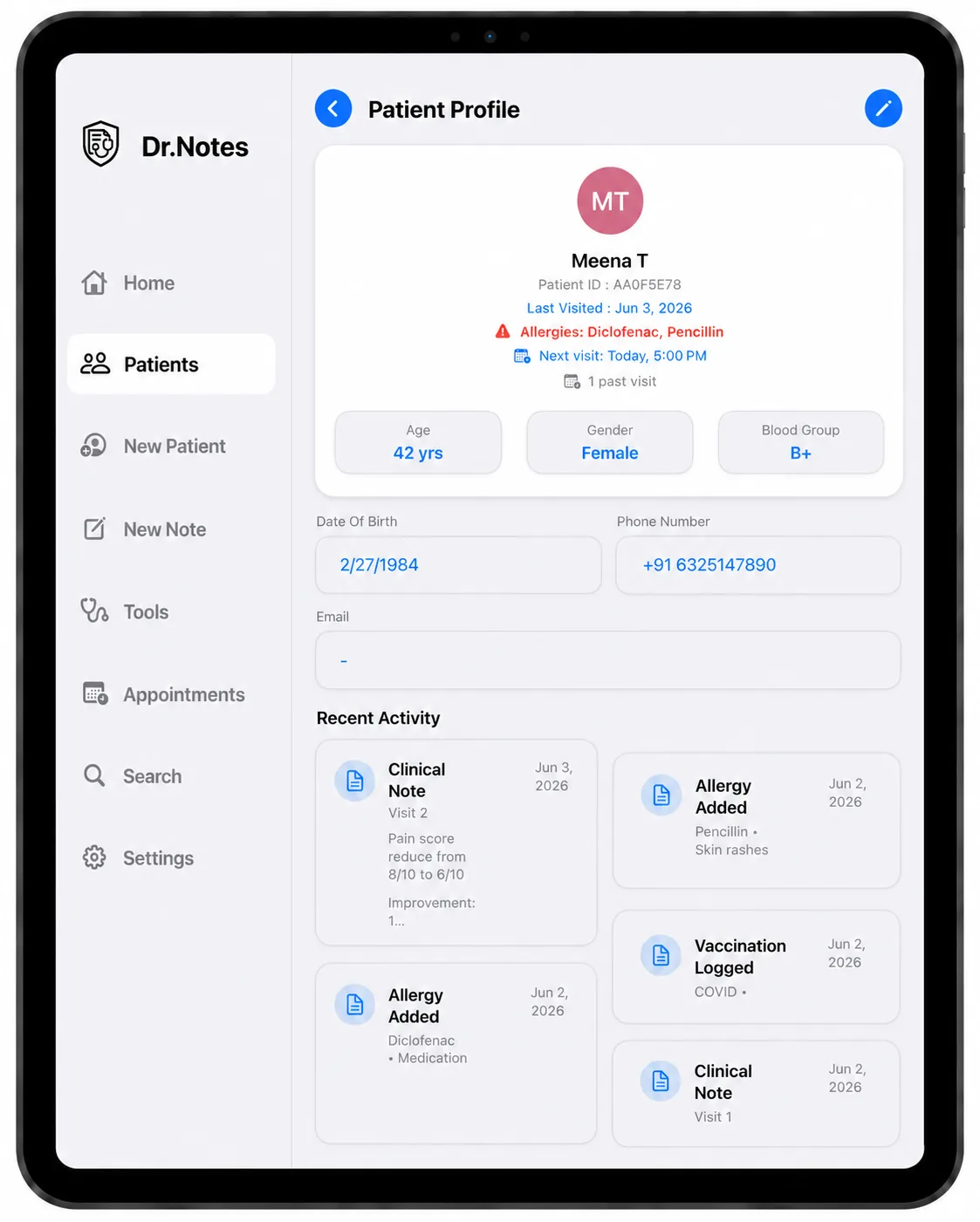 Patient Profile in Dr. Notes