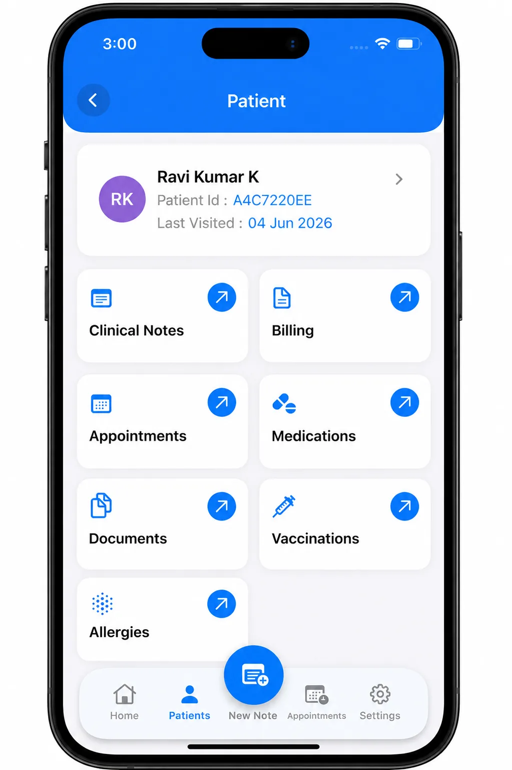 Patient dashboard in Dr. Notes