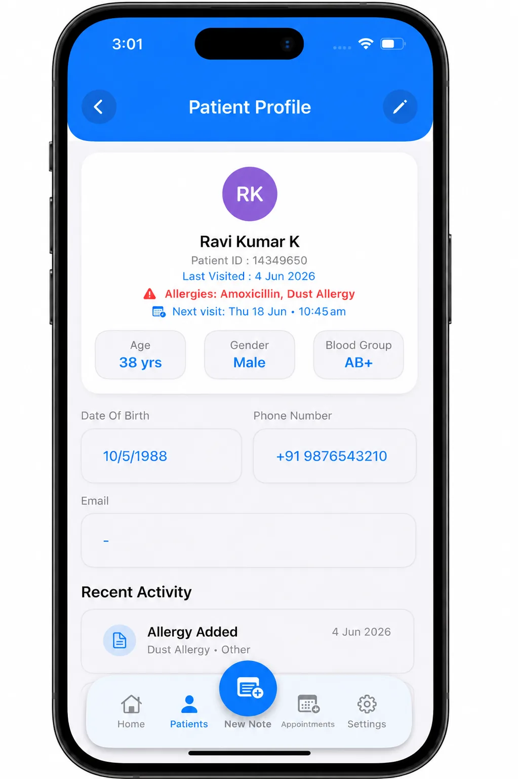 Ravi Kumar patient profile in Dr. Notes