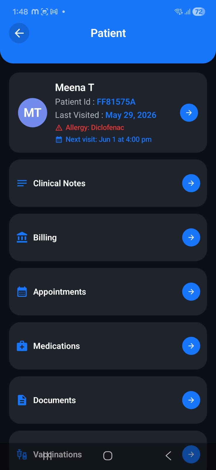 R Patient dashboard in Dr. Notes