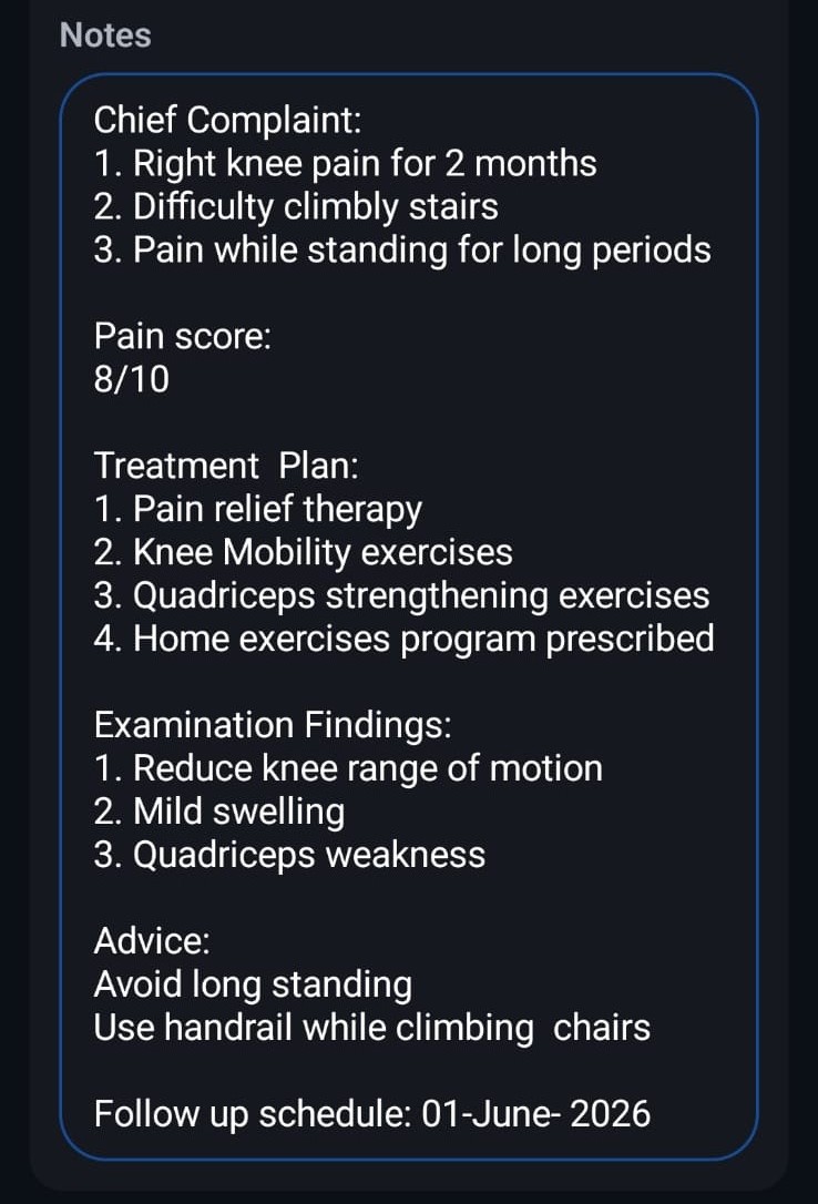Treatment / Exercises Plan in Dr. Notes