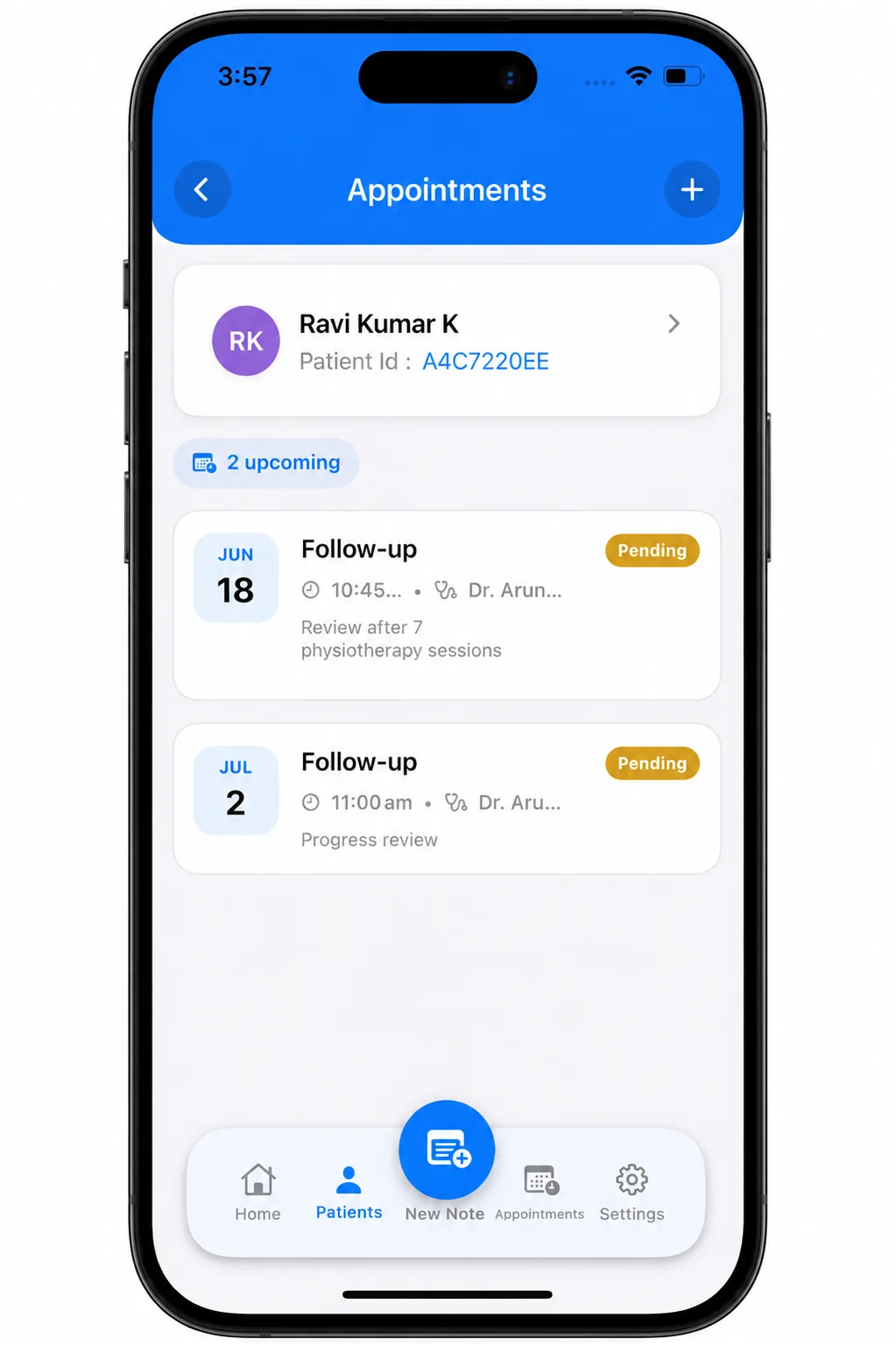 Upcoming appointments in Dr. Notes