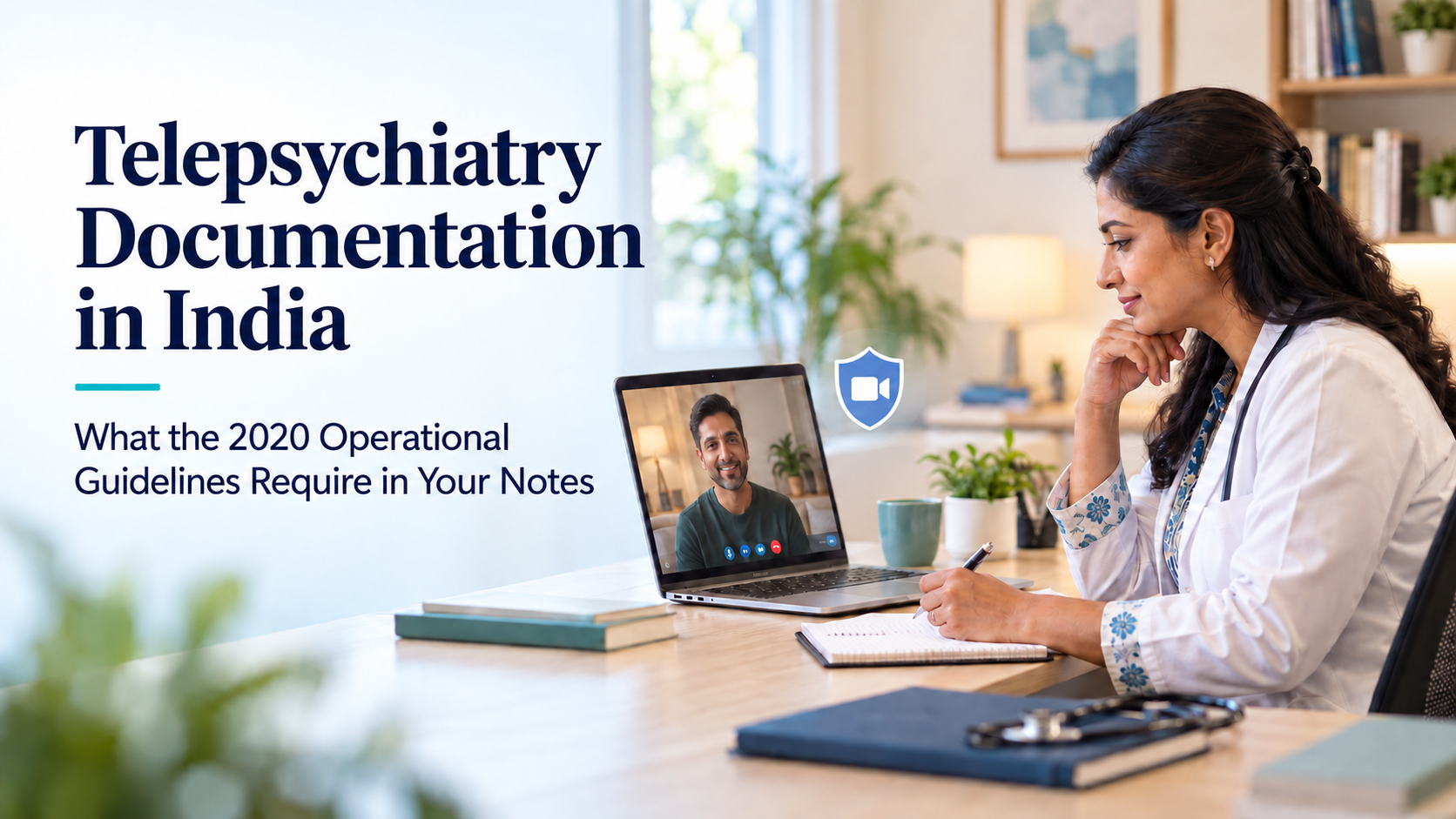 Telepsychiatry consultation in India, with a psychiatrist documenting a video visit