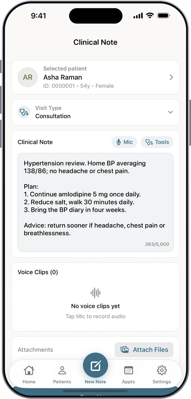 Writing a treatment plan and advice into a visit note